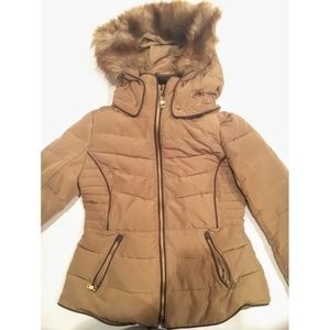 Zara Basics Camel Coat with Fur Hood